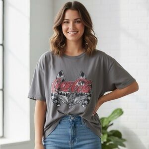 Coca Cola Graphic Boyfriend Grey Medium T-Shirt - NWT
